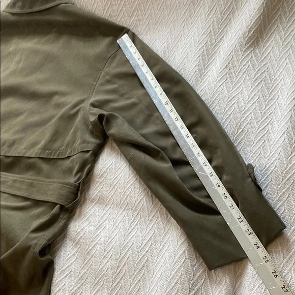 London Fog Men's Olive Army GreenTrench Coat Single Breasted Faux Suede Style - Picture 13 of 16